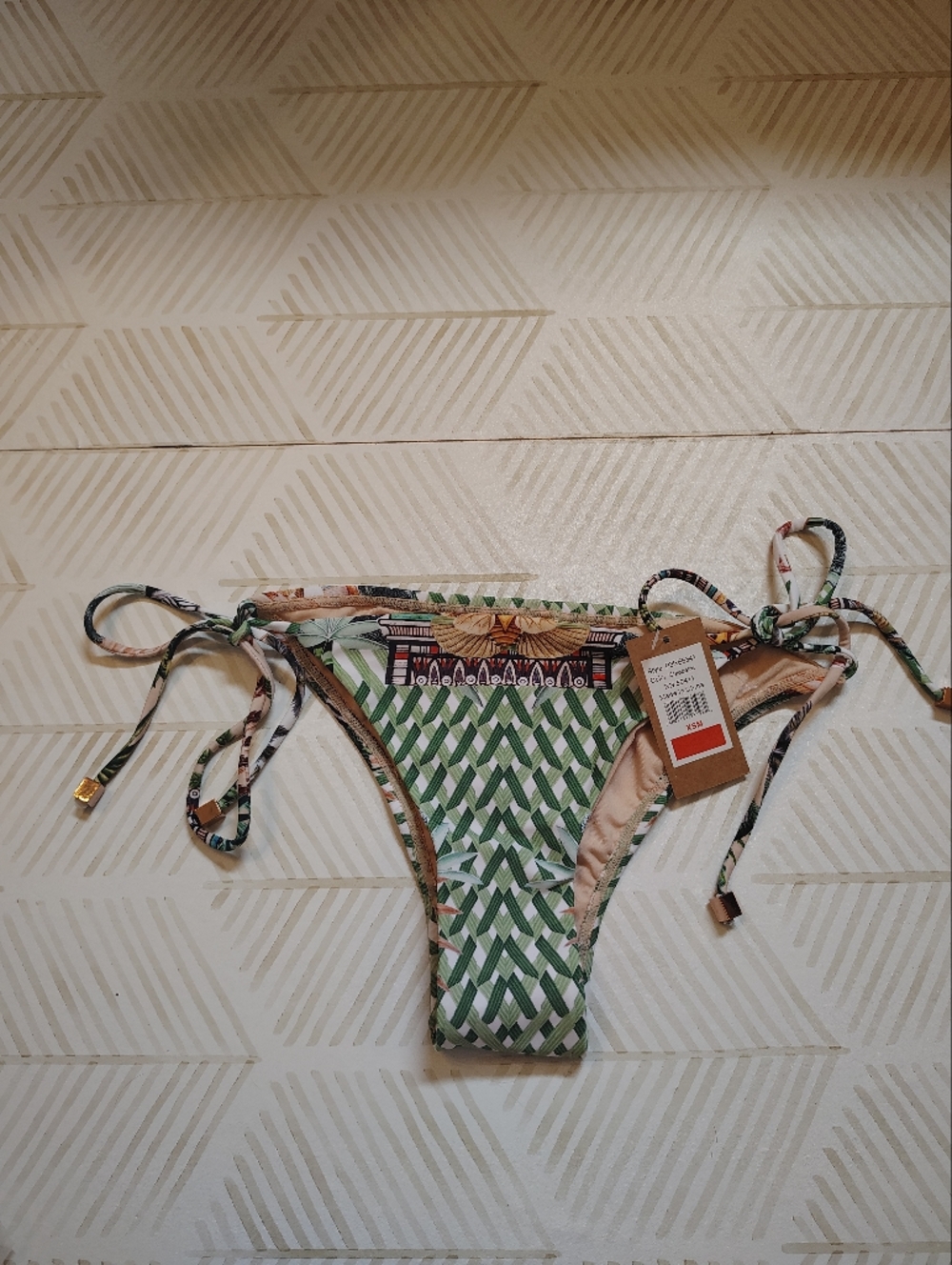 RACHEL Rachel Roy Green Patterned Tie-Side Bikini Bottoms